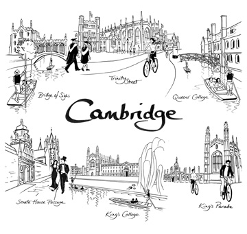 Greeting Card of Cambridge Line drawings