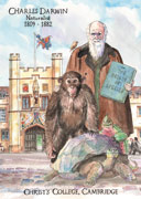 Charles Darwin and Christs College Cambridge postcard