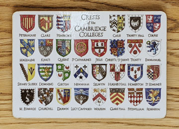 Wooden Fridge Magnet of Cambridge College Crests